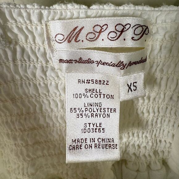 M.S.S.P White Embroidered Boho Sundress XS Cotton Smocked Back Summer Resort - Picture 3 of 6